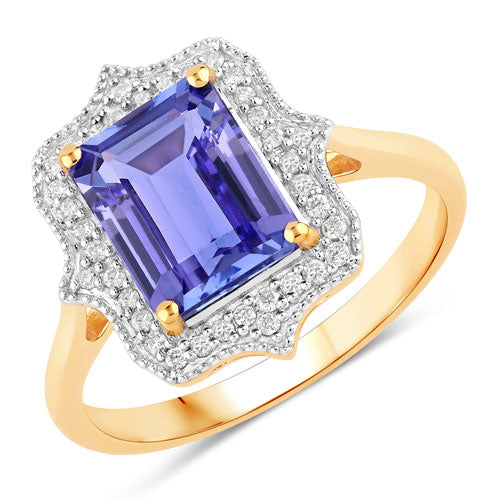 2.82 Carat Genuine Tanzanite and White Diamond 14K Yellow Gold Ring