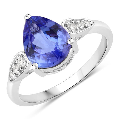 2.54 Carat Genuine Tanzanite and White Diamond 14K White Gold Ring