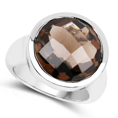 10.80 Carat Genuine Smoky Quartz .925 Sterling Silver Ring