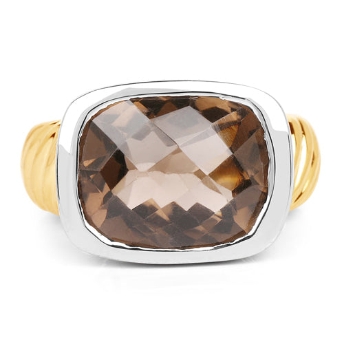 Two Tone Plated 7.53 Carat Genuine Smoky Quartz .925 Sterling Silver Ring