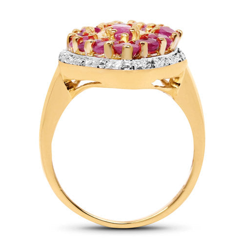 14K Yellow Gold Plated 2.30 Carat Genuine Ruby and White Topaz .925 Sterling Silver Ring