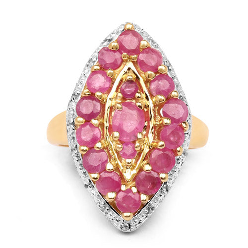 14K Yellow Gold Plated 2.30 Carat Genuine Ruby and White Topaz .925 Sterling Silver Ring