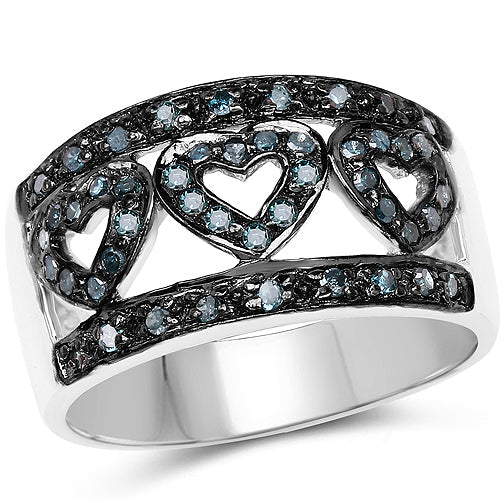 0.32 Carat Genuine Blue Diamond .925 Sterling Silver Ring