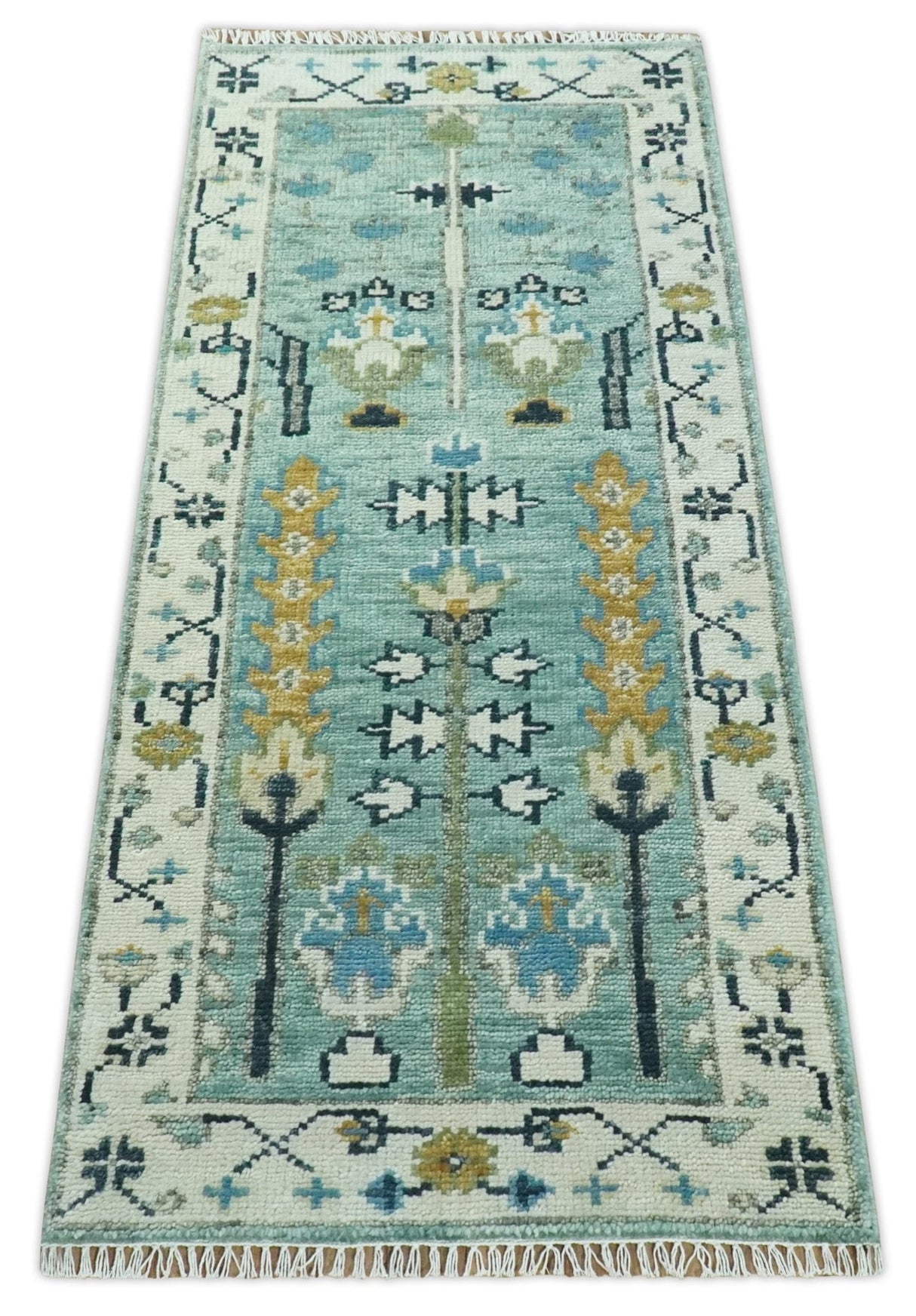 Ready to Ship 2.6x6 Green and Ivory Tree of life Hand Knotted Wool Area Rug