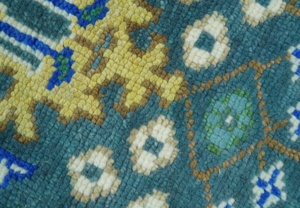 Ready to Ship 4x6 Hand Knotted Green and Blue Turkish Design Wool Rug