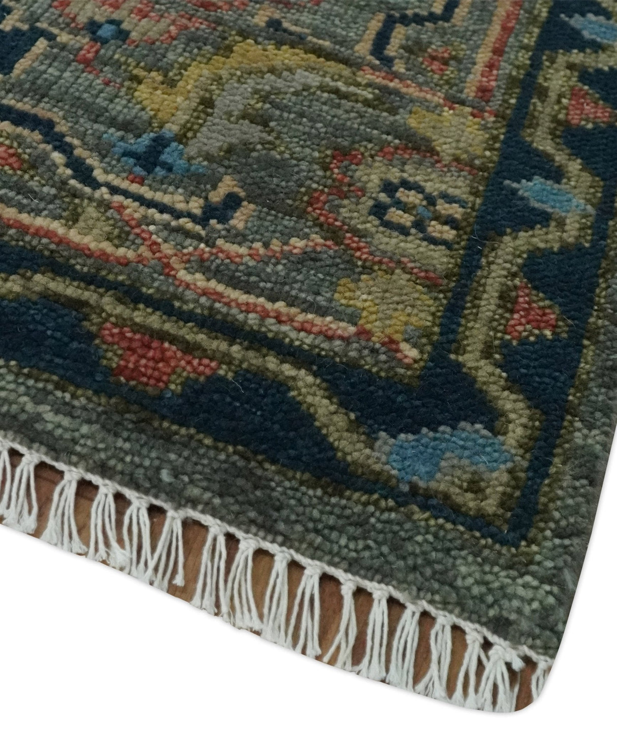 Ready to Ship 8x16 Hand Knotted Oushak Charcoal and Blue Wool Area Rug