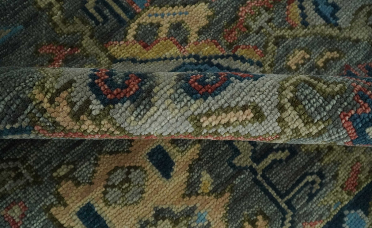 Ready to Ship 8x16 Hand Knotted Oushak Charcoal and Blue Wool Area Rug