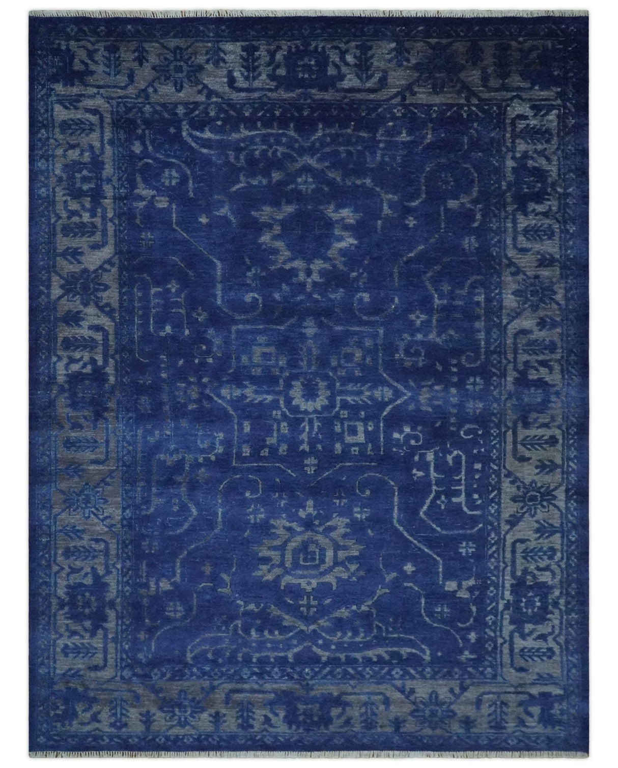 Ready to Ship Blue and Gray Hand knotted Oushak 8x10 and 9x12 wool Area Rug
