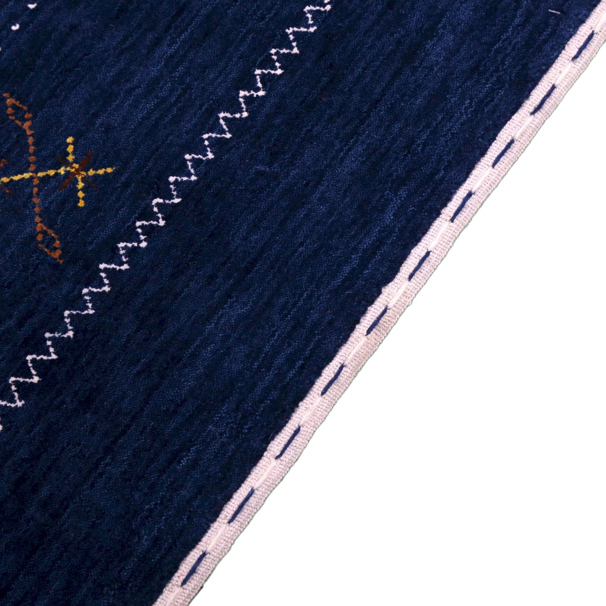 Blue Tribal Border Design Hand Loomed Wool Area Rug