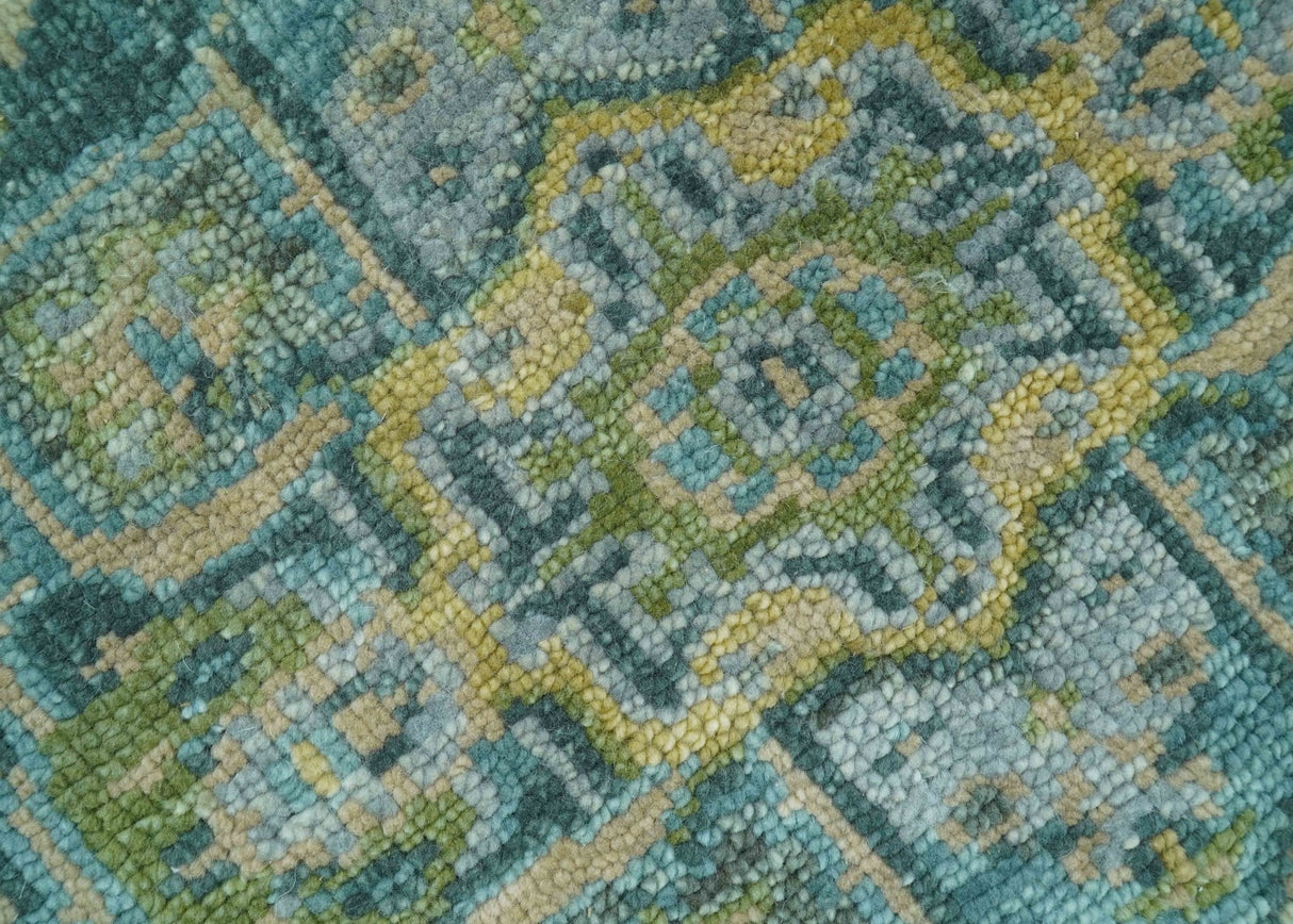 Ready to Ship Green And Gold Traditional Heriz Hand Knotted 4x6 Wool Rug