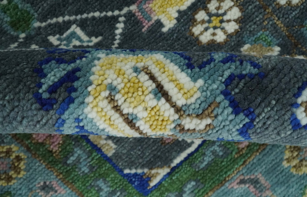 Ready to Ship Hand Knotted Green Moss and Blue Traditional Turkish Design Wool Rug