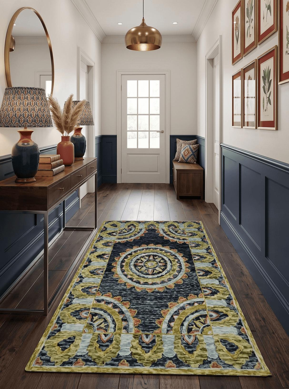 Ready to Ship Hand Tufted 6x9 Gold And Black Traditional Design Wool Rug