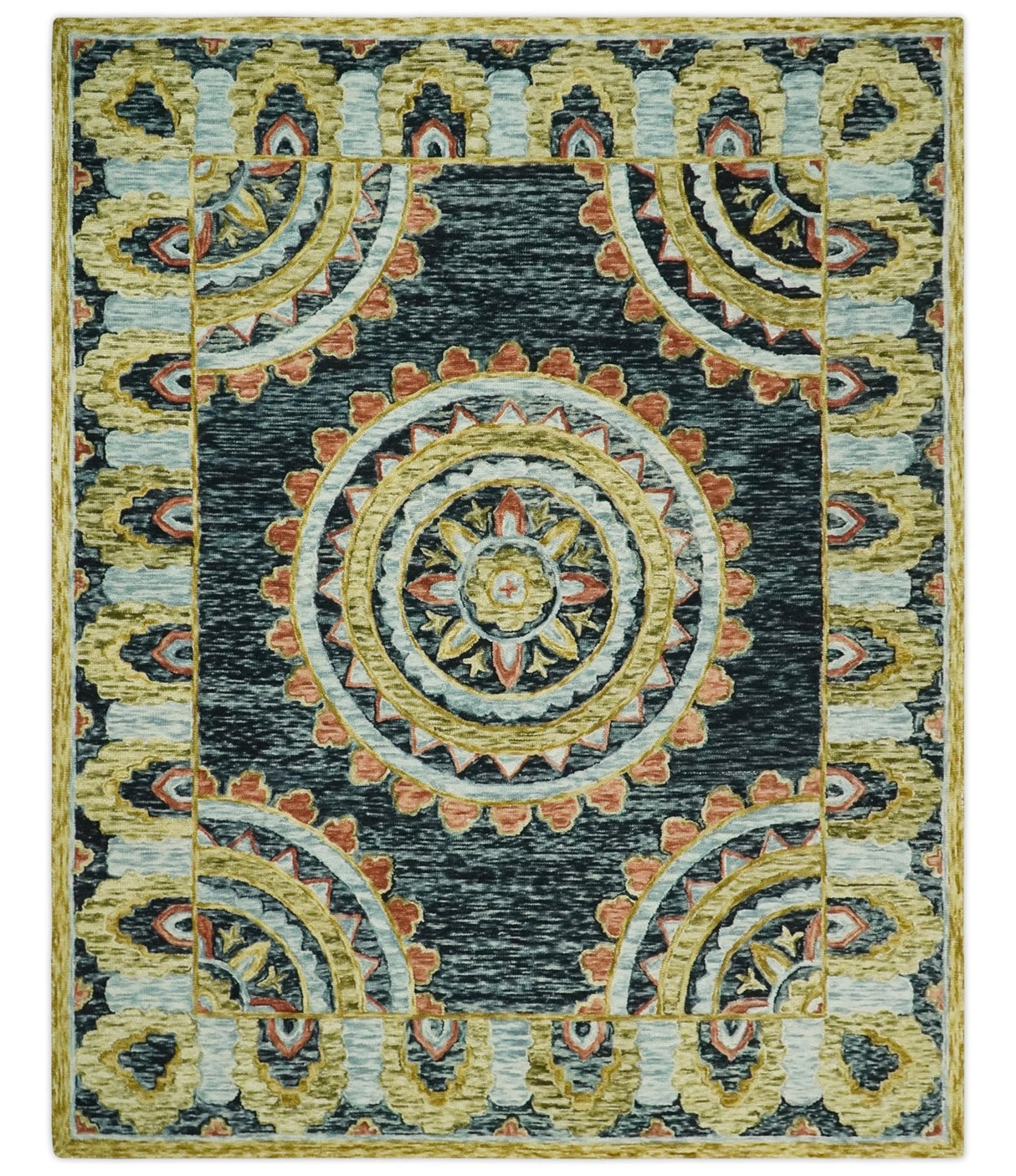 Ready to Ship Hand Tufted 8x10 Gold And Black Traditional Design Wool Rug