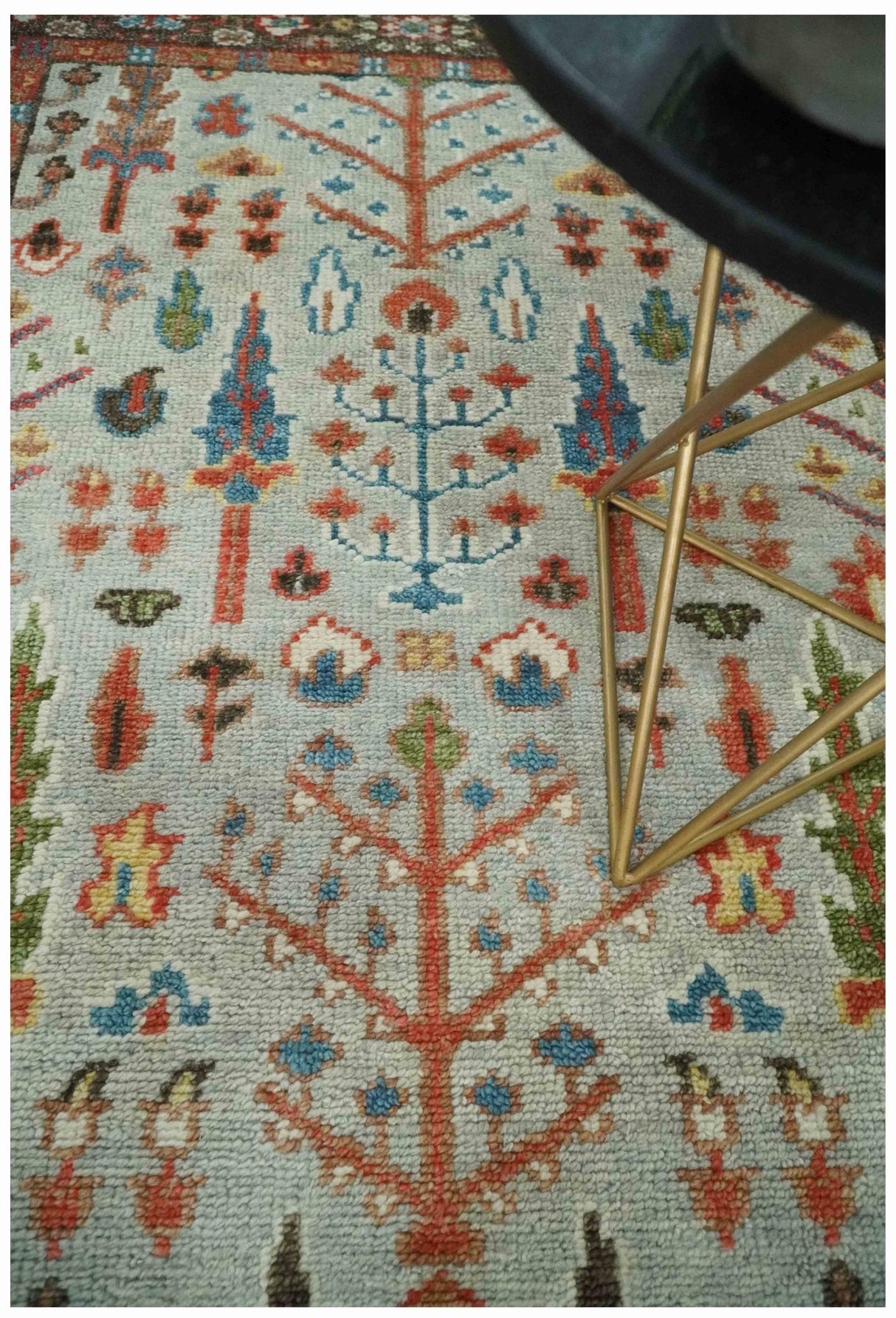 Ready to Ship Silver And Brown Tree of Life Hand Knotted 5x8 Wool Rug