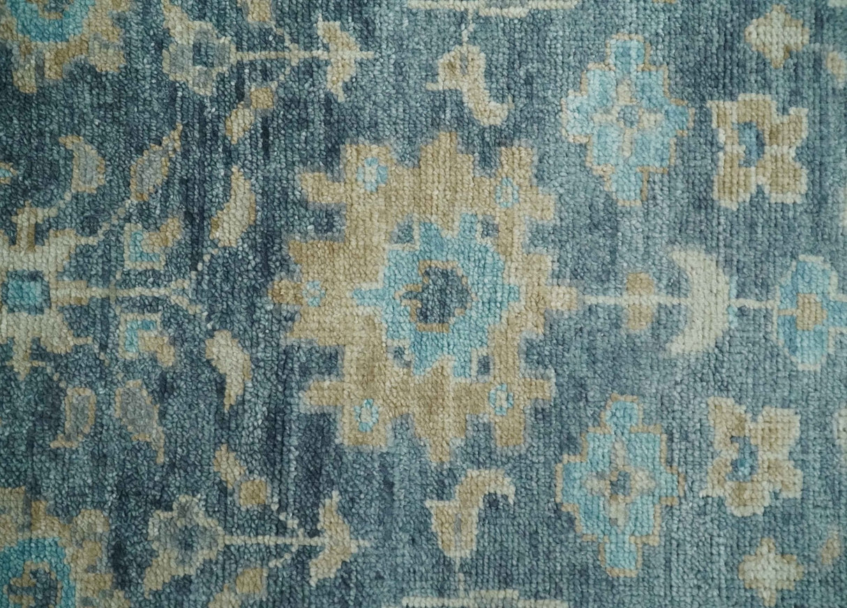 Ready to Ship Teal And Beige Hand Knotted 5x8 Oriental Oushak Wool Rug