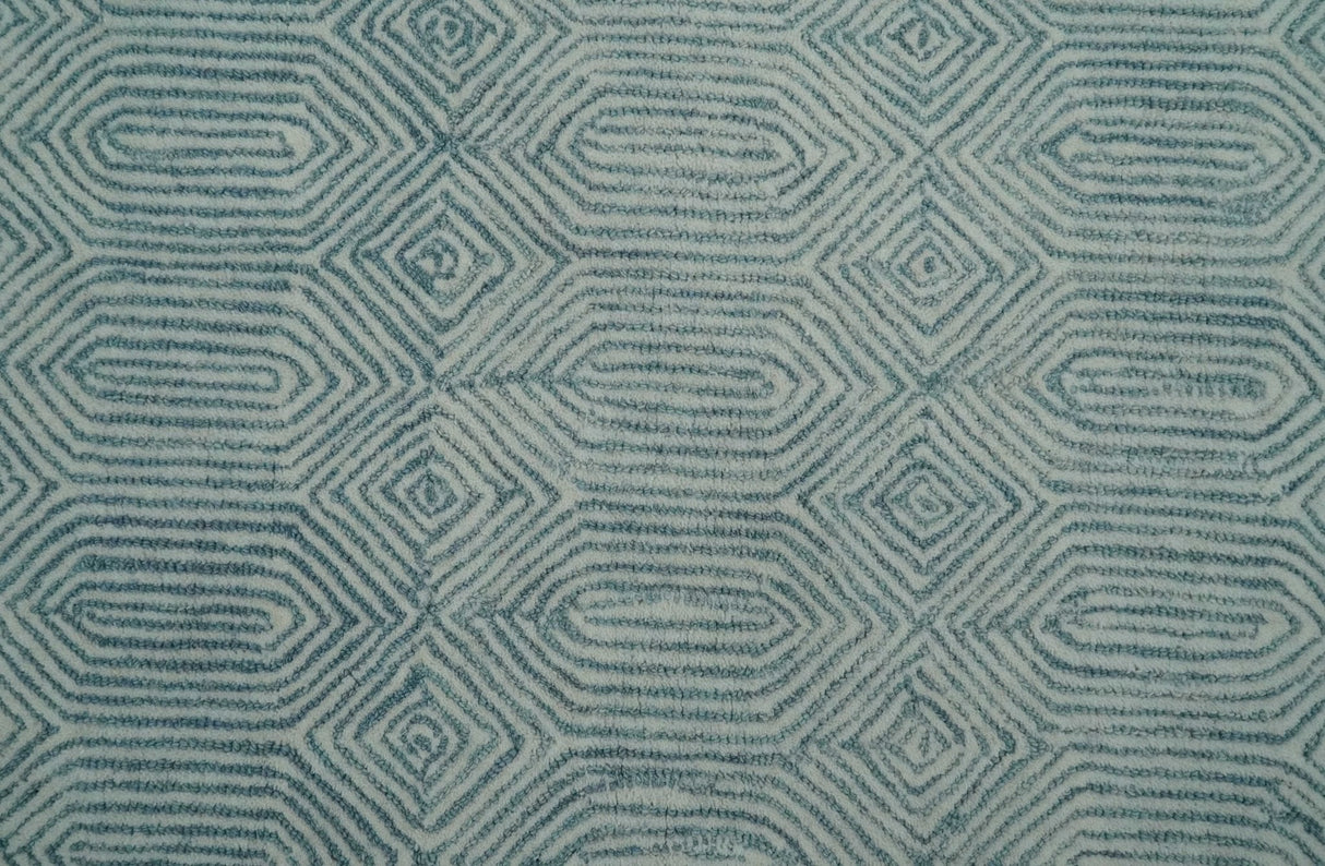 Ready to Ship Teal And Ivory Modern Contemporary Hand Tufted 6x9 Wool Rug