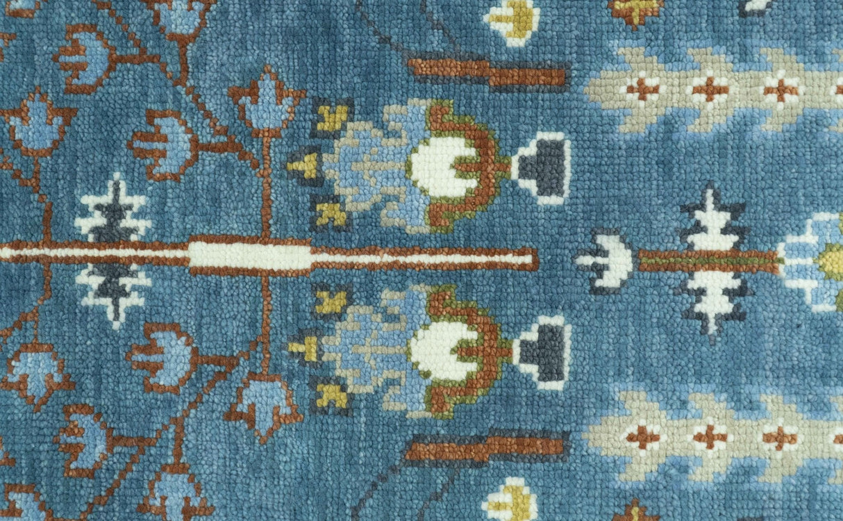 Ready to Ship Tree of Life Traditional Hand Knotted 8x10 Teal Blue and Ivory Wool Area Rug