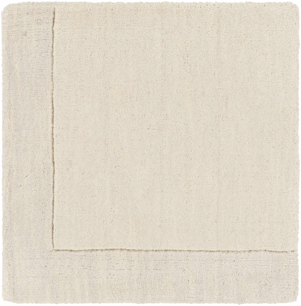 Bordered Solid Beige Cream Wool Rug