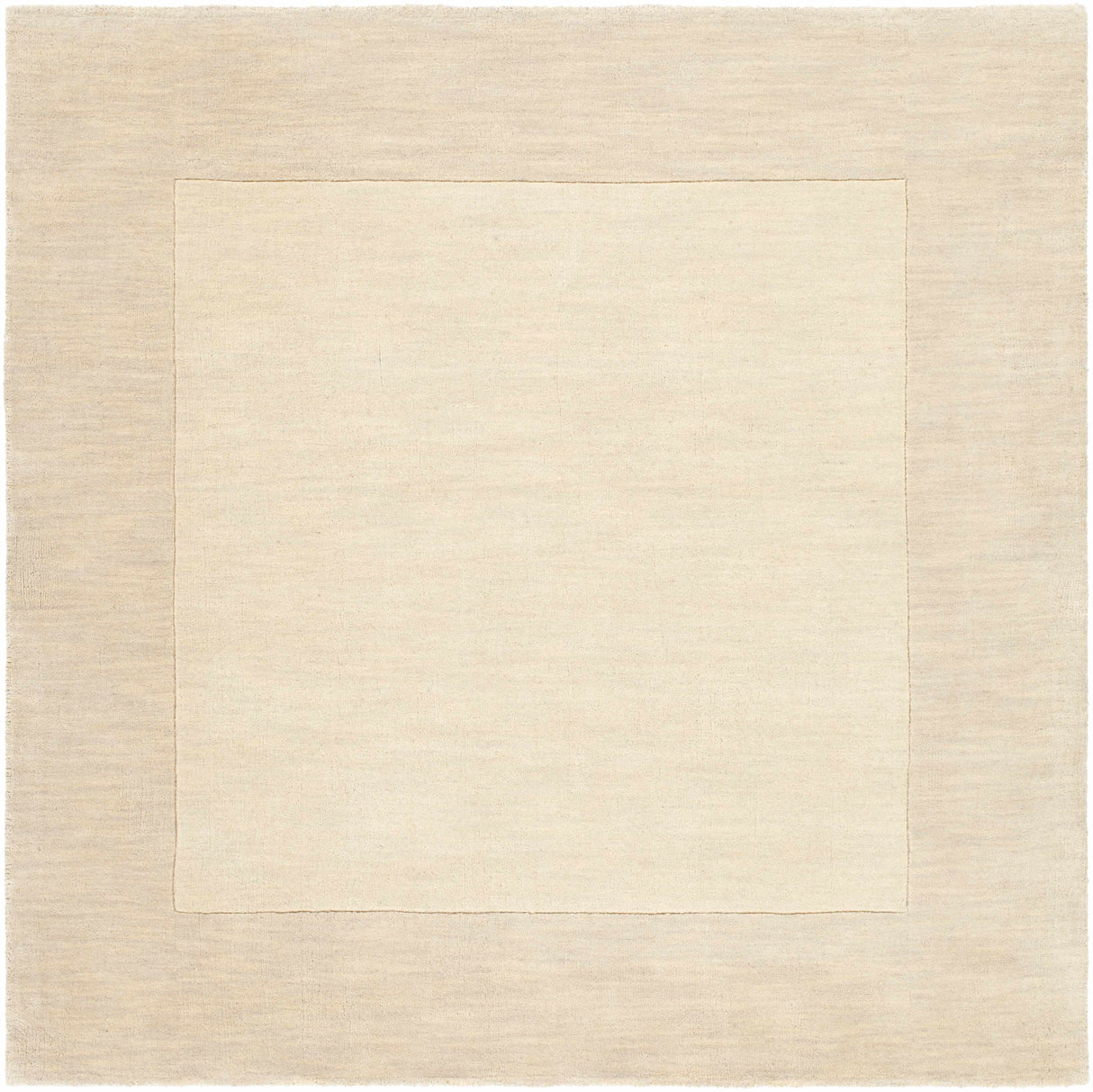 Bordered Solid Beige Cream Wool Rug