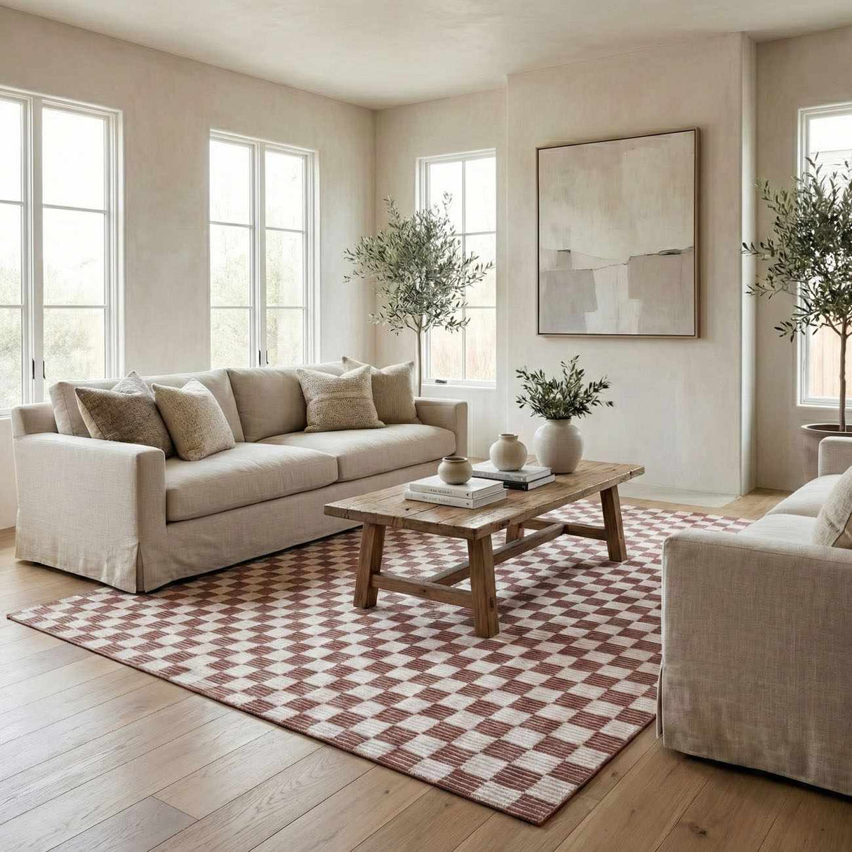 Kaysar Brown Checkered Washable Area Rug