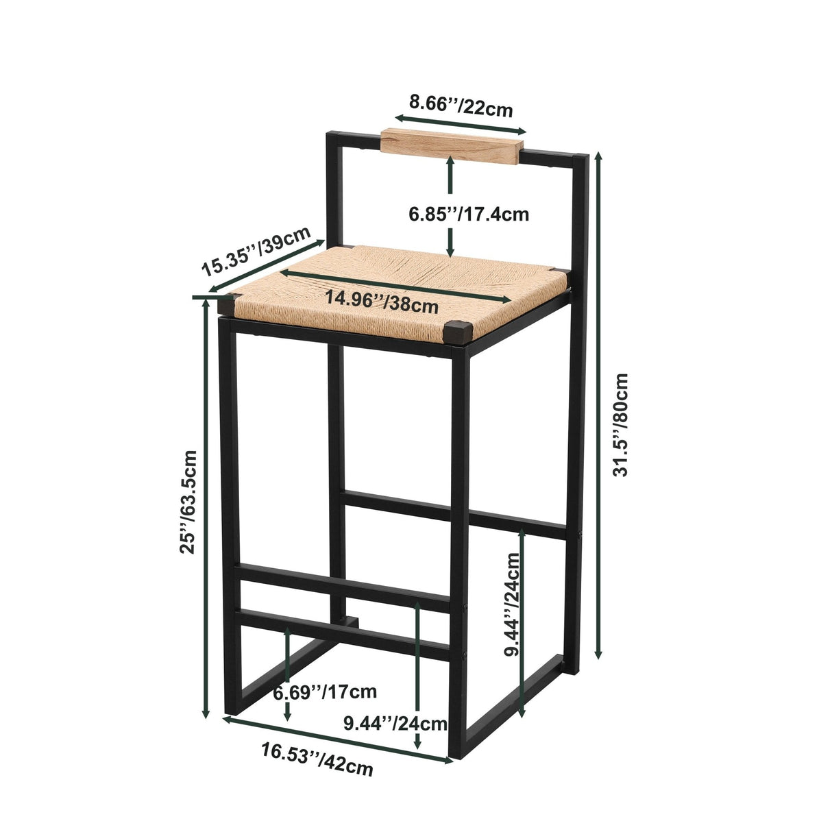 Rope Woven Bar Stool with Low Back and Metal Base, Set of 2 - Bar Stools