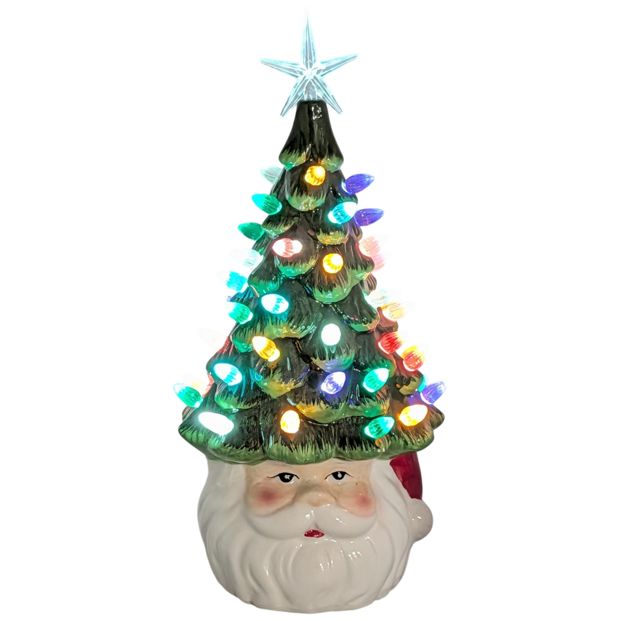 Santa Ceramic Christmas Tree Lighted With Timer
