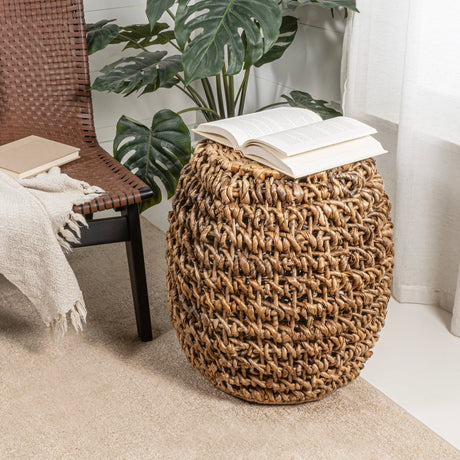 Sage-rustic-bohemian-barrel-style-abaca/iron-handwoven-stool-Outdoor-Tables