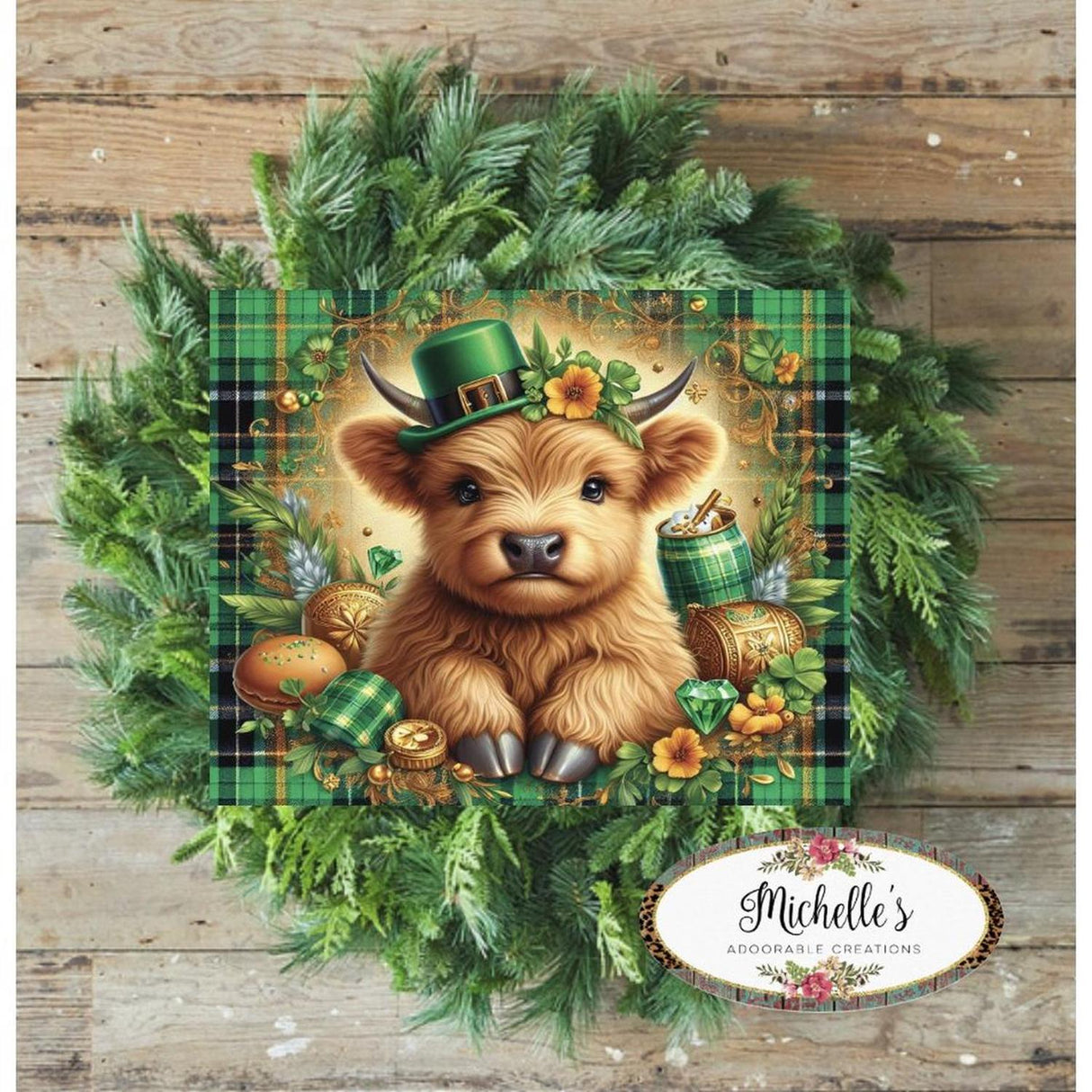 Saint Patrick Highland Cow Sign - Wreath Enhancement