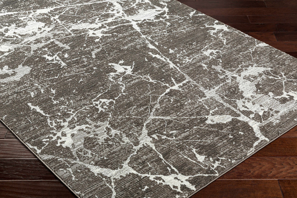 Ianto Charcoal Marble Washable Area Rug - Clearance