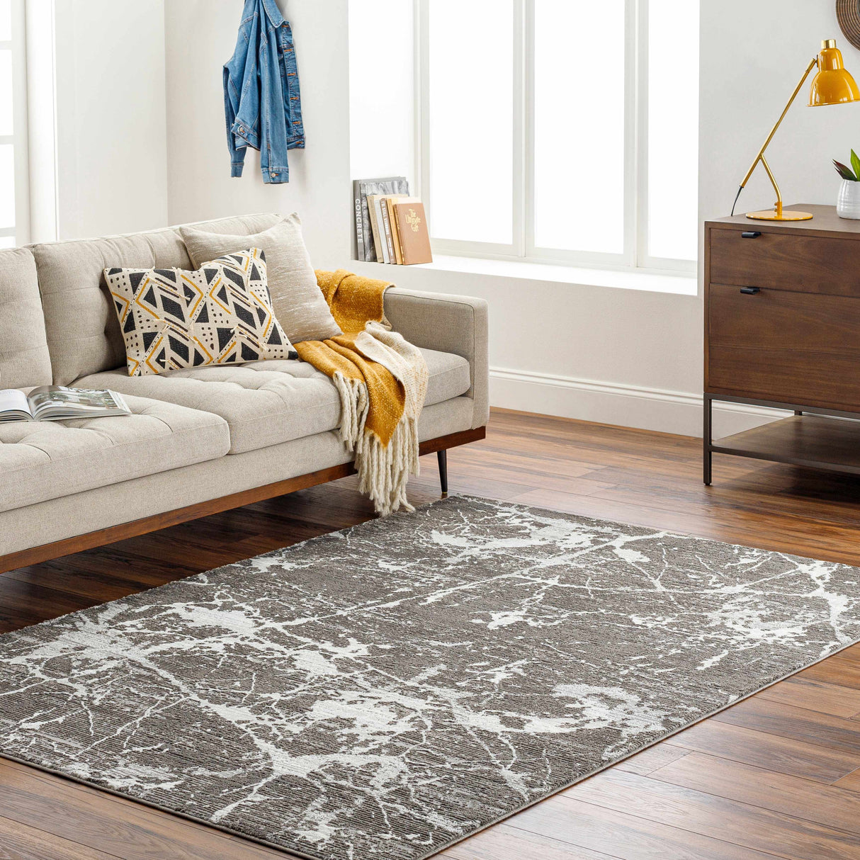 Ianto Charcoal Marble Washable Area Rug - Clearance