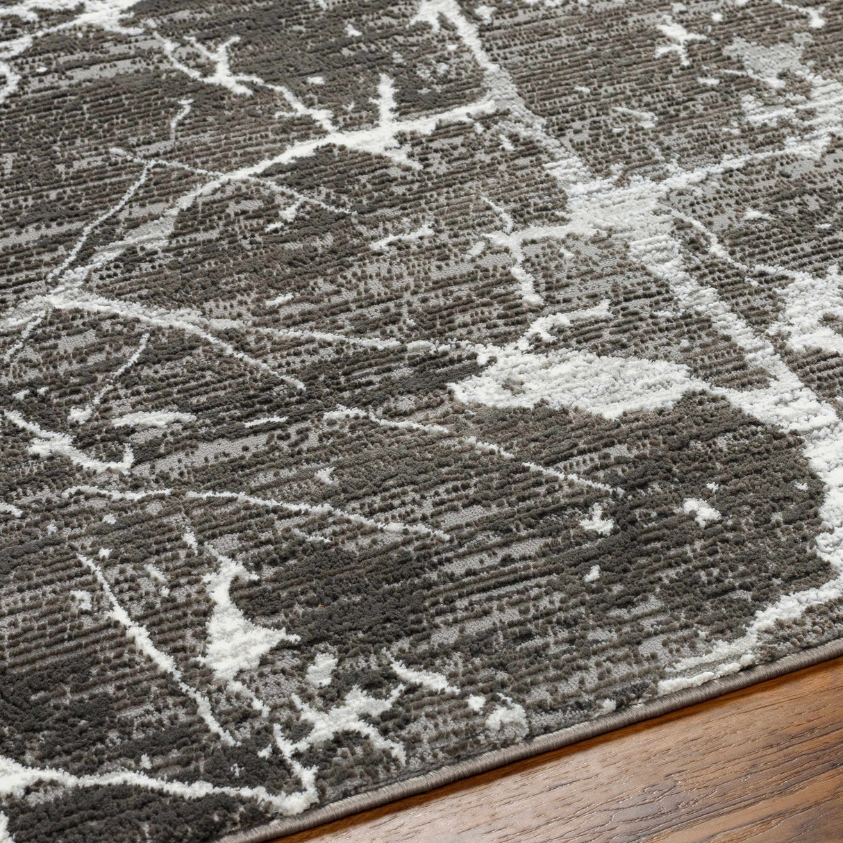 Ianto Charcoal Marble Washable Area Rug - Clearance
