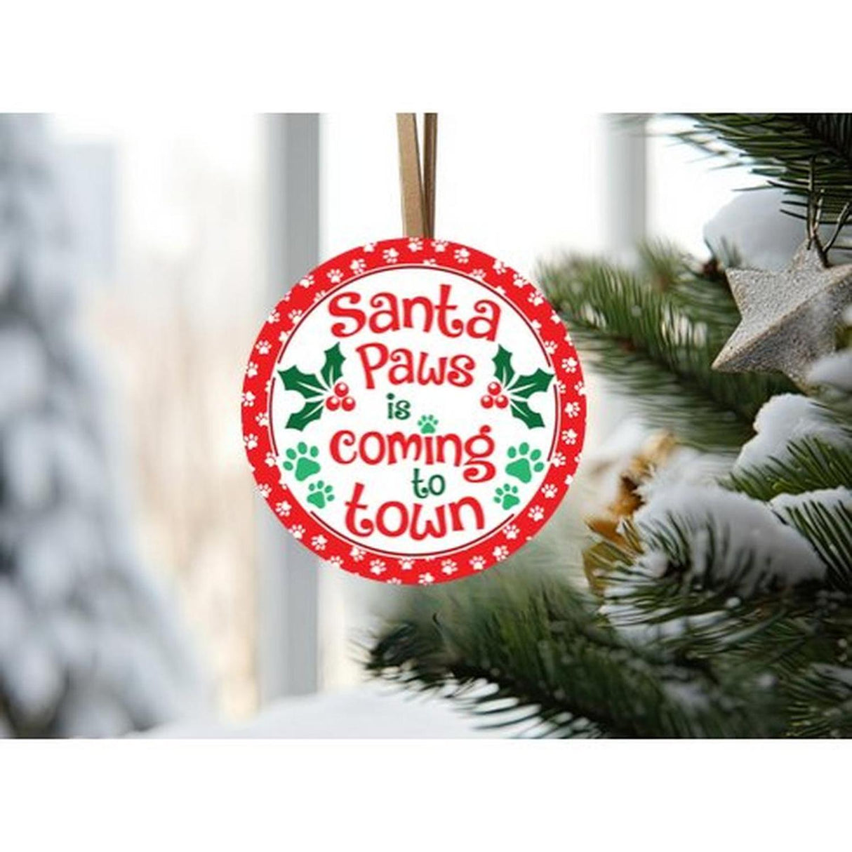 Santa Paws Christmas Round Sign
