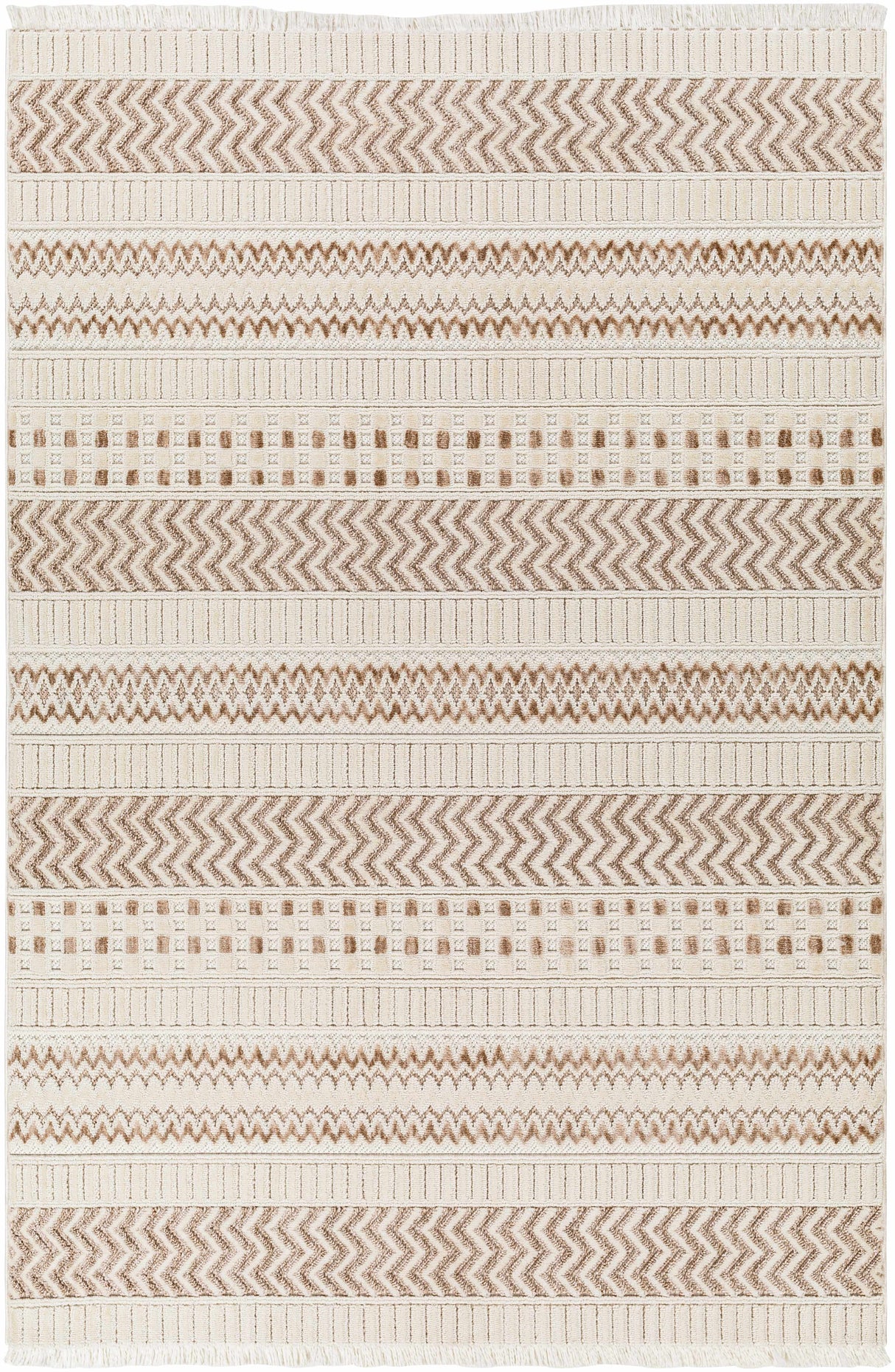 Eiko Beige Textured Saxony Rug with Fringes - Clearance