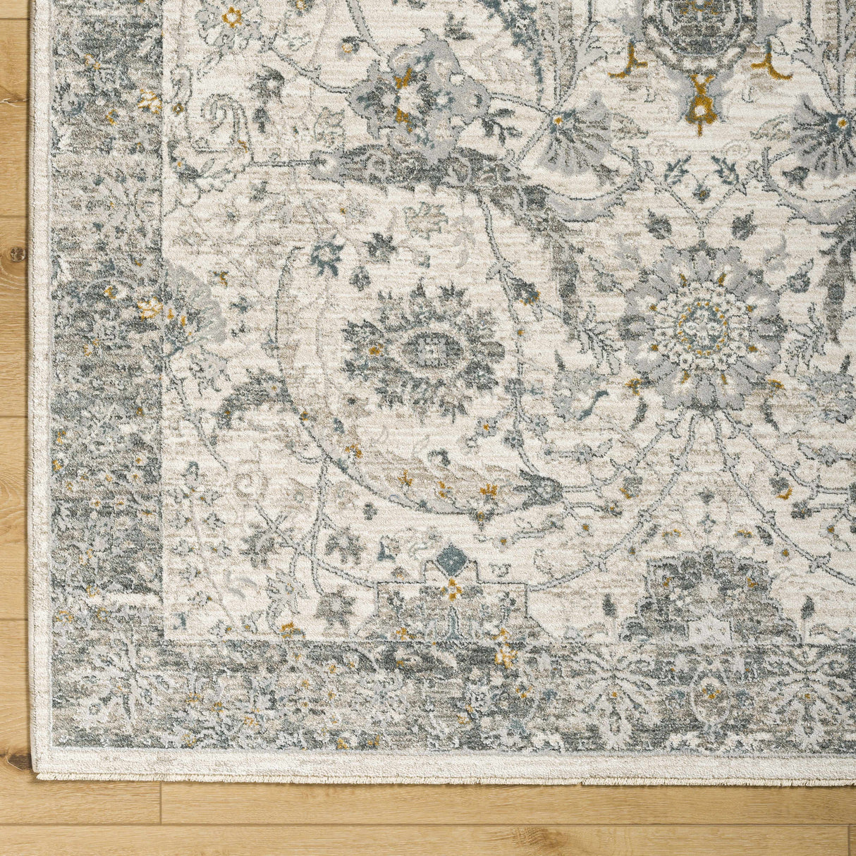 Gauge Cream & Gray Blue Rug with Fringes