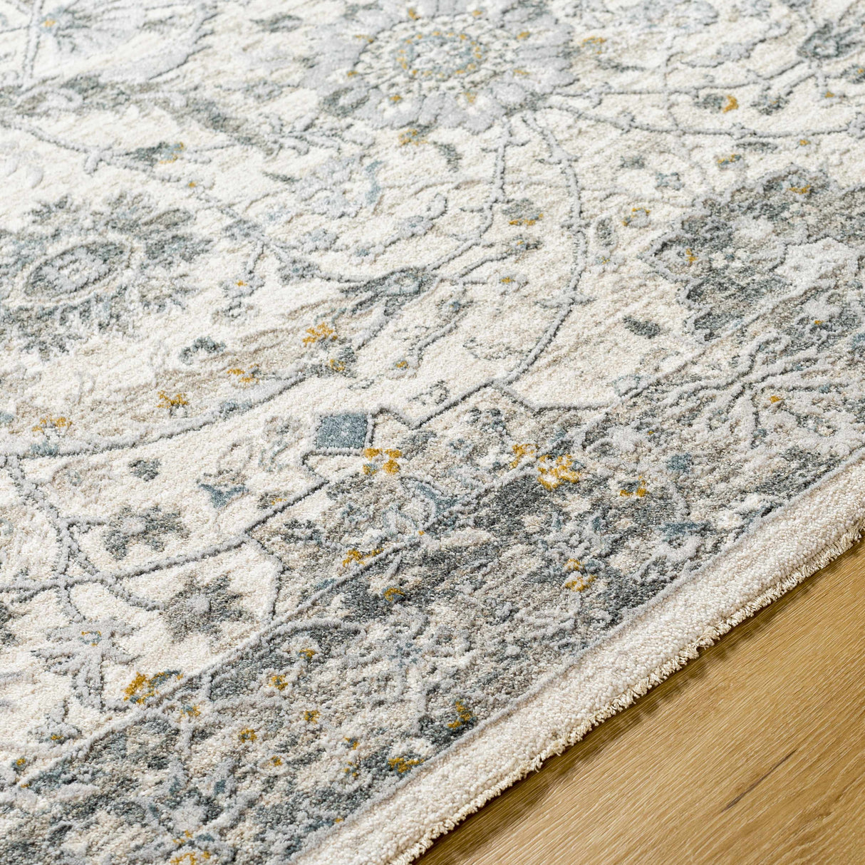 Gauge Cream & Gray Blue Rug with Fringes