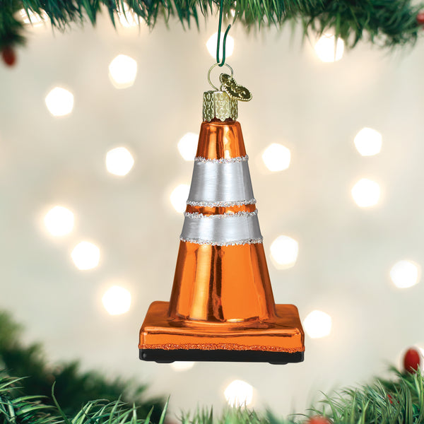 Traffic Cone Glass Ornament