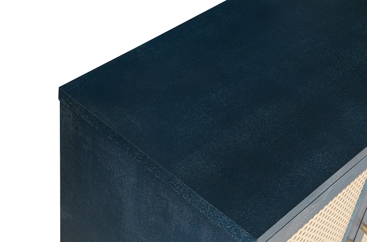 Sideboard with 4 Rattan Doors and Adjustable Shelves, Navy Blue - Buffets & Sideboards