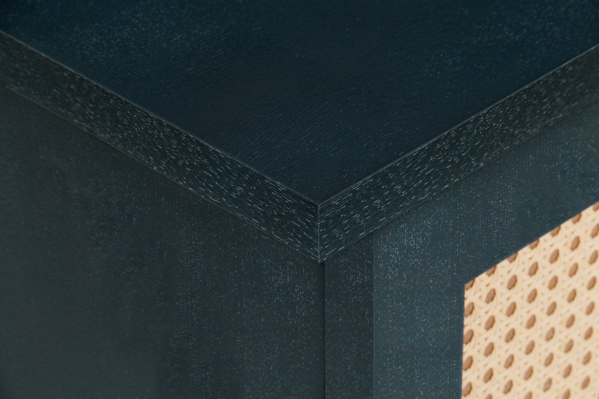 Sideboard with 4 Rattan Doors and Adjustable Shelves, Navy Blue - Buffets & Sideboards