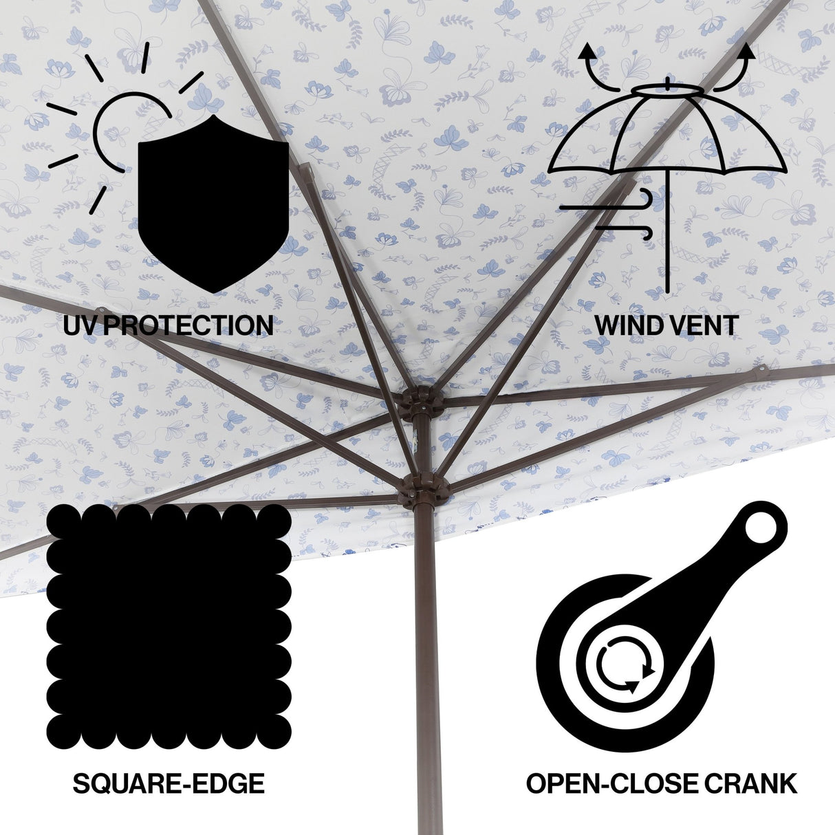Sidney classic midcentury rectangular half market patio umbrella with crank - Tuesday Morning - Umbrellas & Sunshades