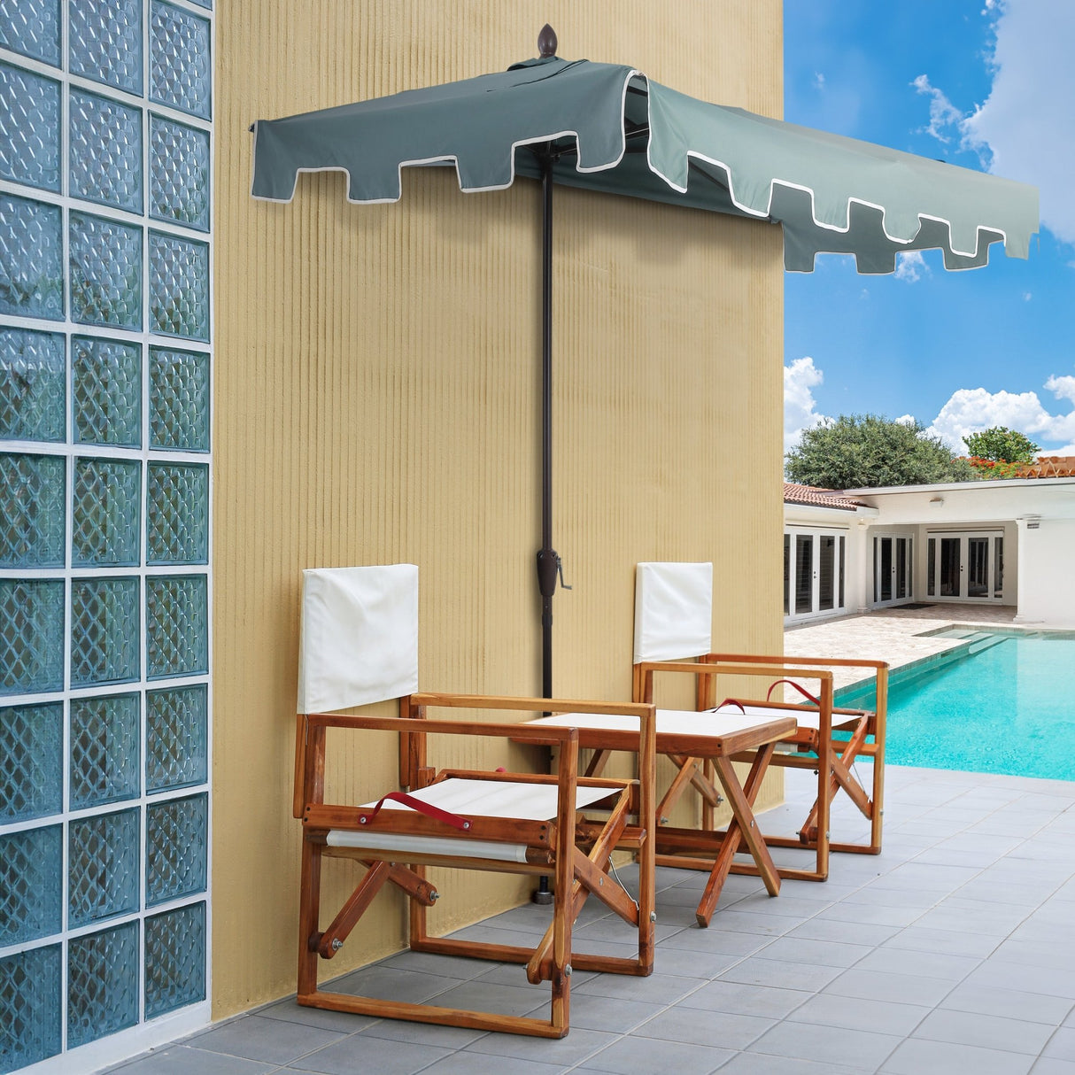 Sidney classic midcentury rectangular half market patio umbrella with crank - Tuesday Morning - Umbrellas & Sunshades