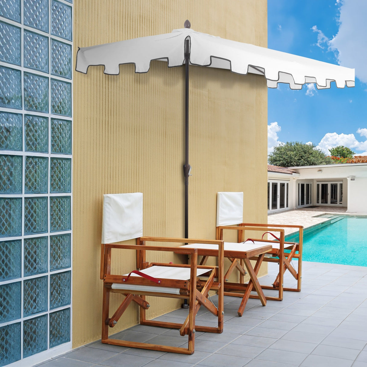 Sidney classic midcentury rectangular half market patio umbrella with crank - Tuesday Morning - Umbrellas & Sunshades