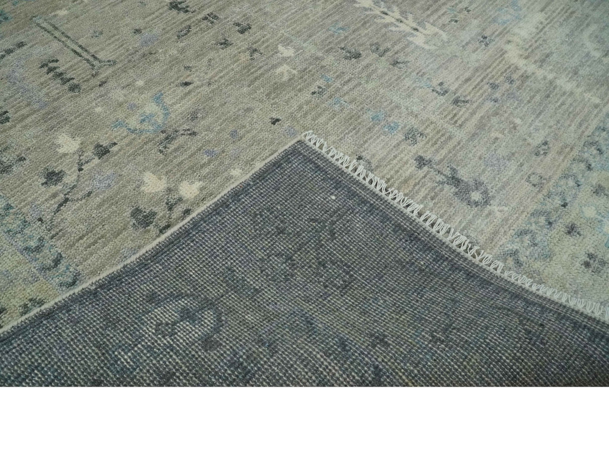 Silver and Olive 8x10 Antique Hand Knotted Turkish Design Area Rug