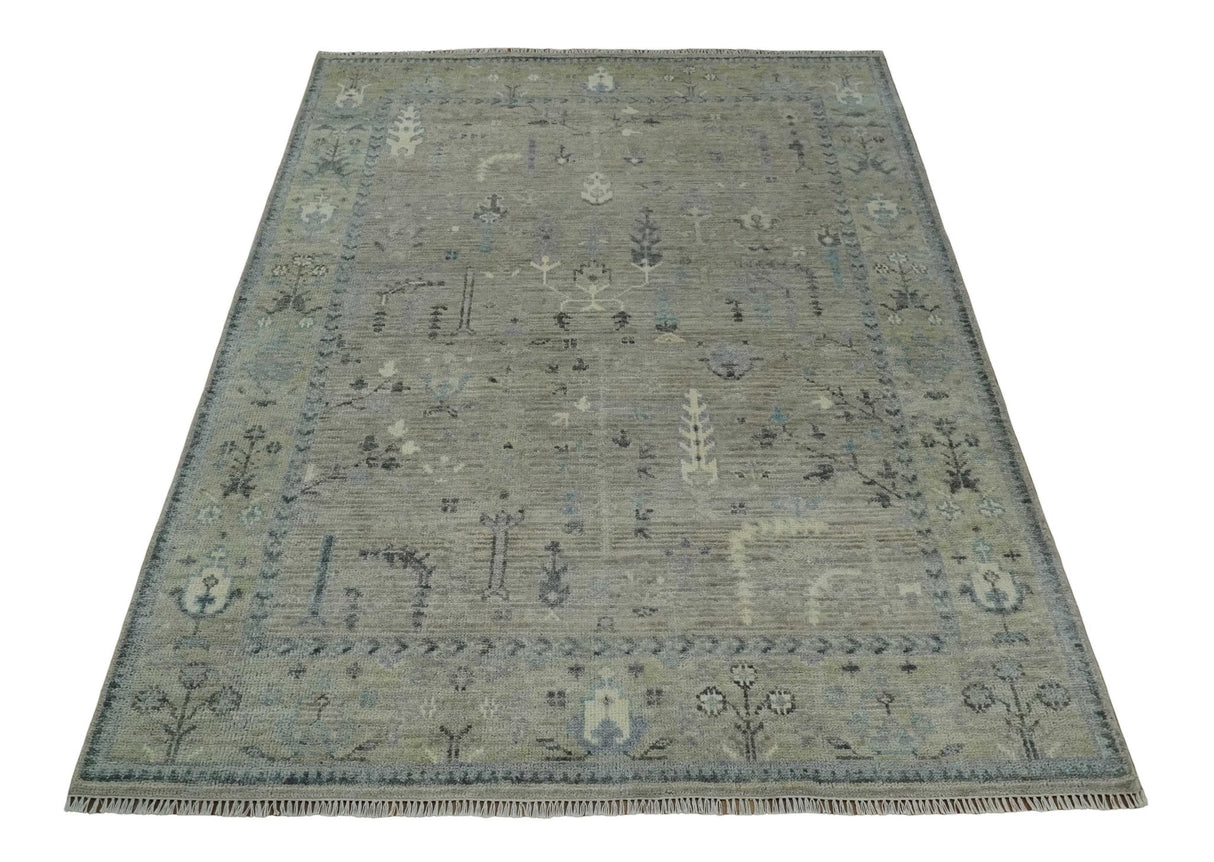 Silver and Olive 8x10 Antique Hand Knotted Turkish Design Area Rug