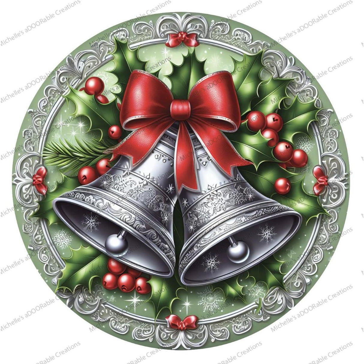 Silver Bells Round Sign - Wreath Enhancement
