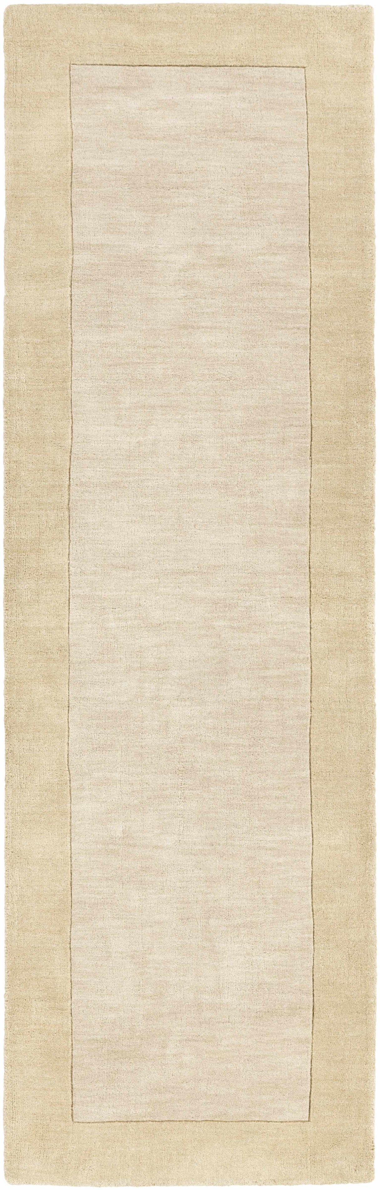 Bordered Solid Beige Wool Rug