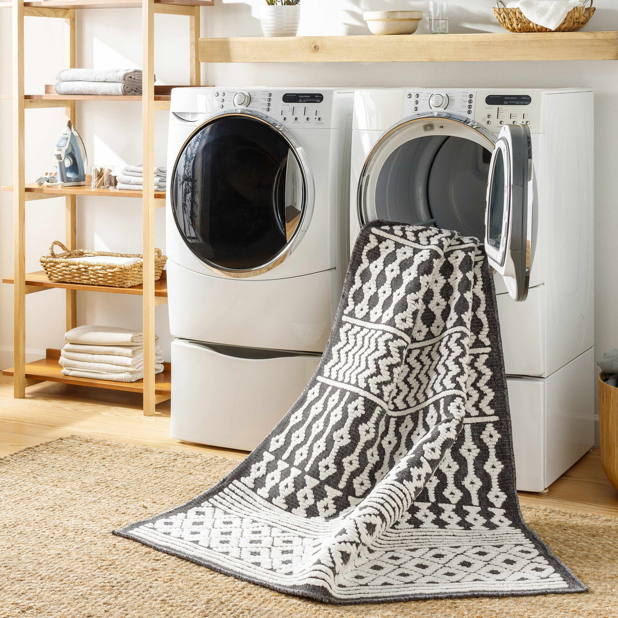 Drago Black Trellis Washable Rug - Clearance