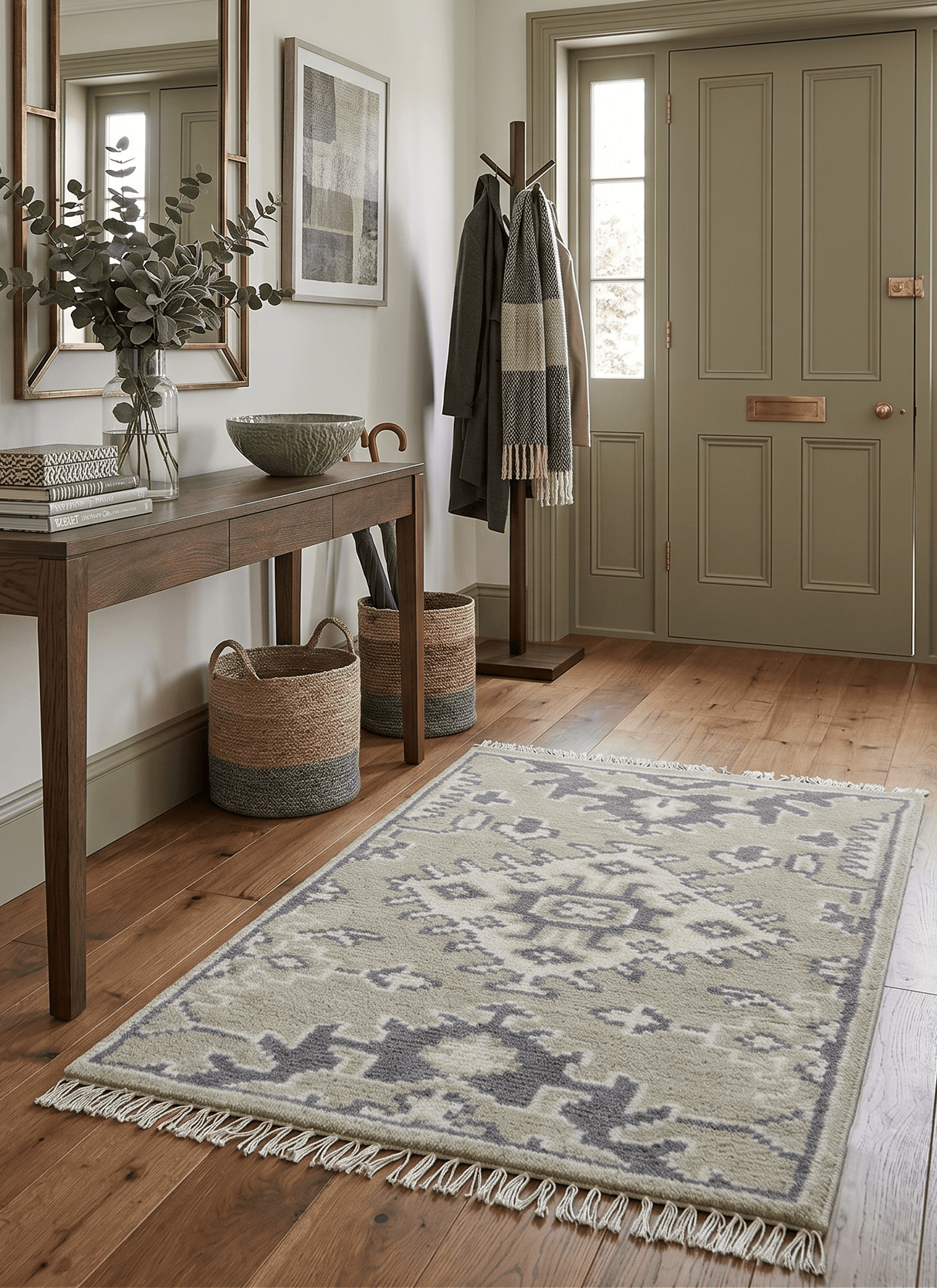 Small 2x3 Traditional Beige And Gray Hand Knotted Wool Rug