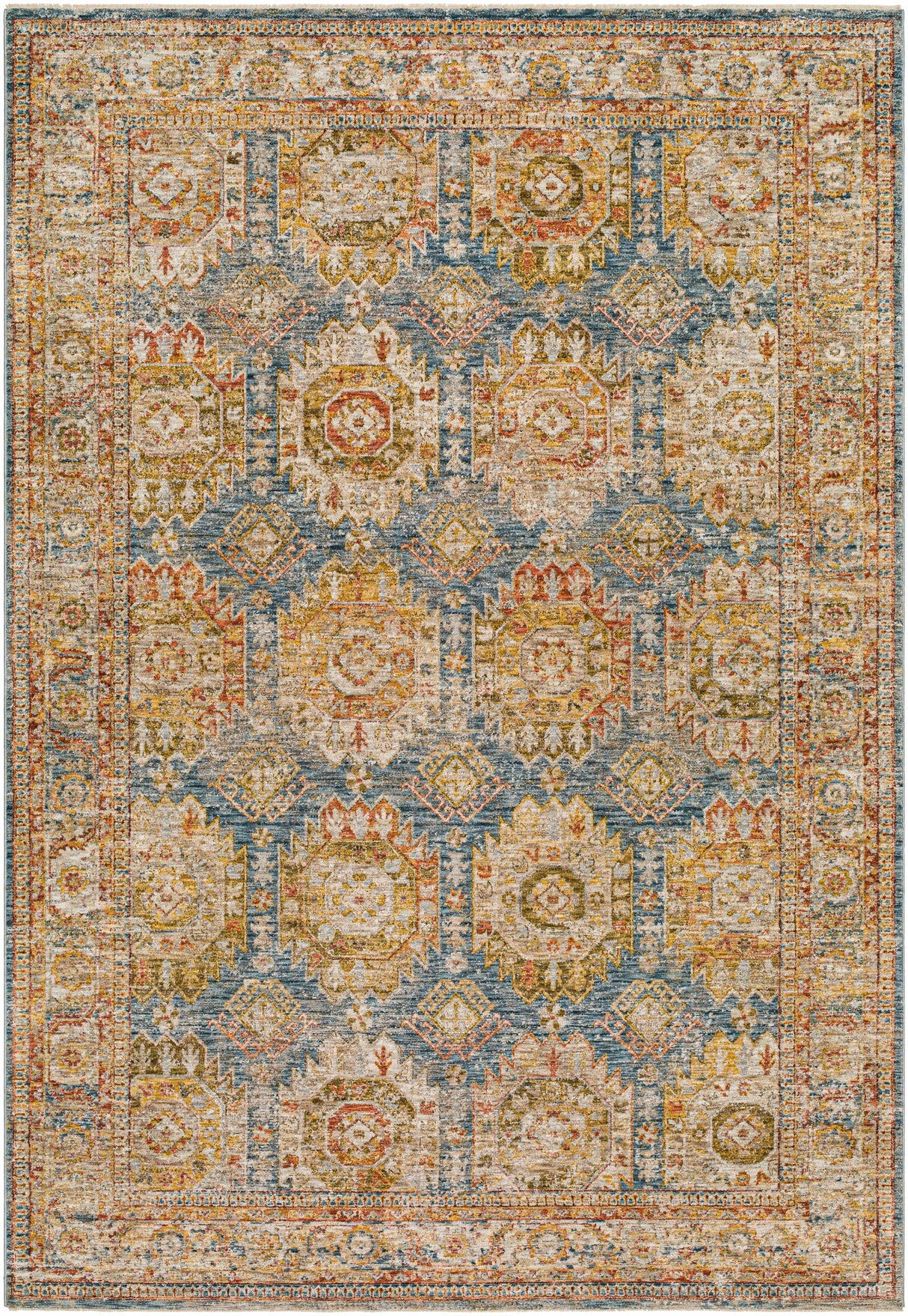 Crescentia Blue & Beige Textured Rug with Fringes