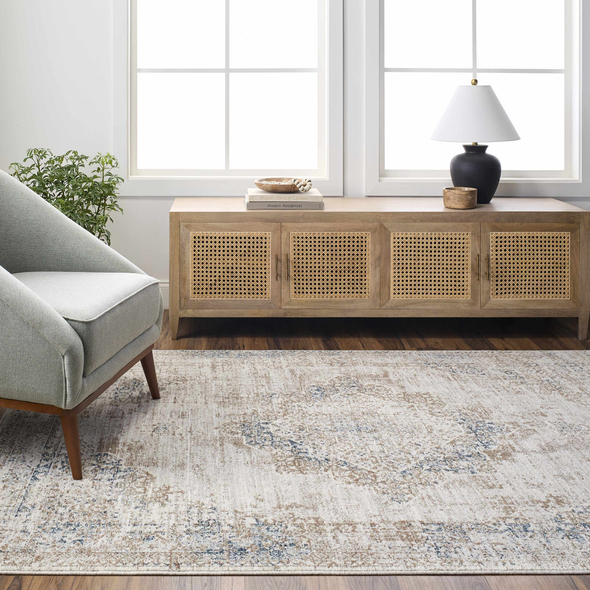 Kosta Beige & Blue Medallion Area Rug - Clearance