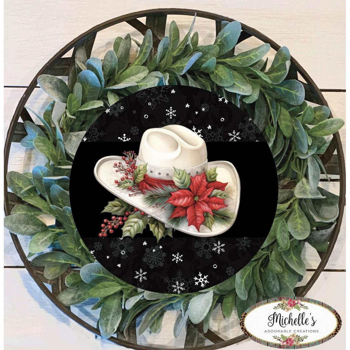 Snowflake Christmas Hat Sign - Wreath Enhancement